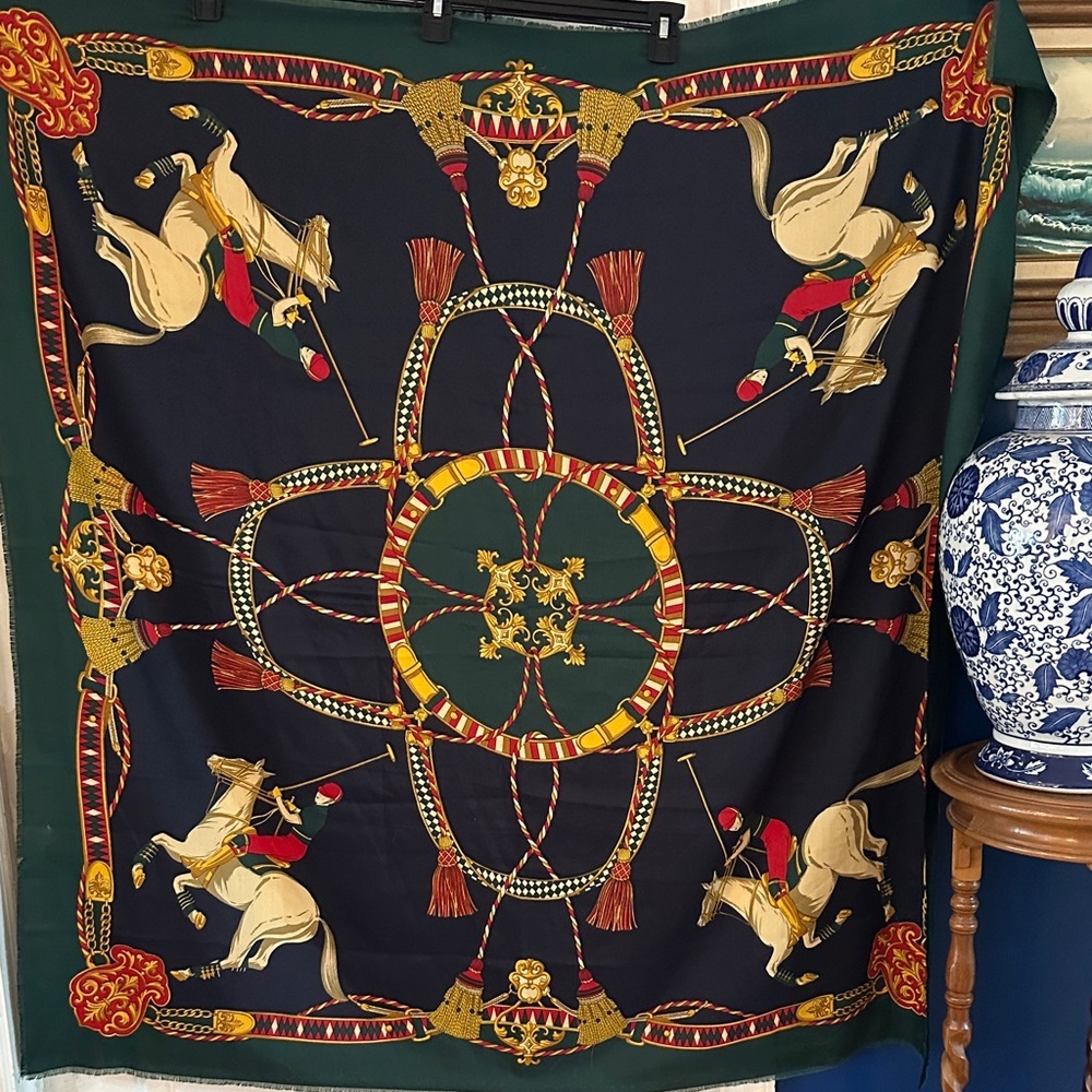 NWOT Betmar Italian Made Large Polyester Polo Equestrian Themed Scarf/Pashmina